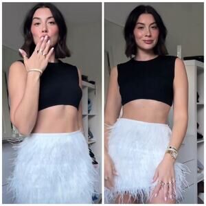 Confored Gianni Bini White Tiered Feather Mini Skirt Size Large